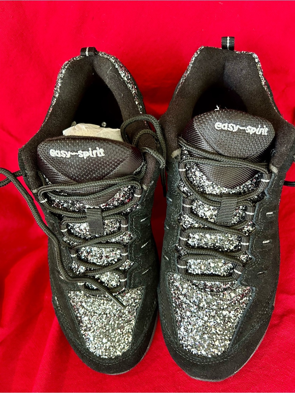NEW Easy Spirit Black Glitter Lace-Up Athletic Romy Walking Shoes 8.5W